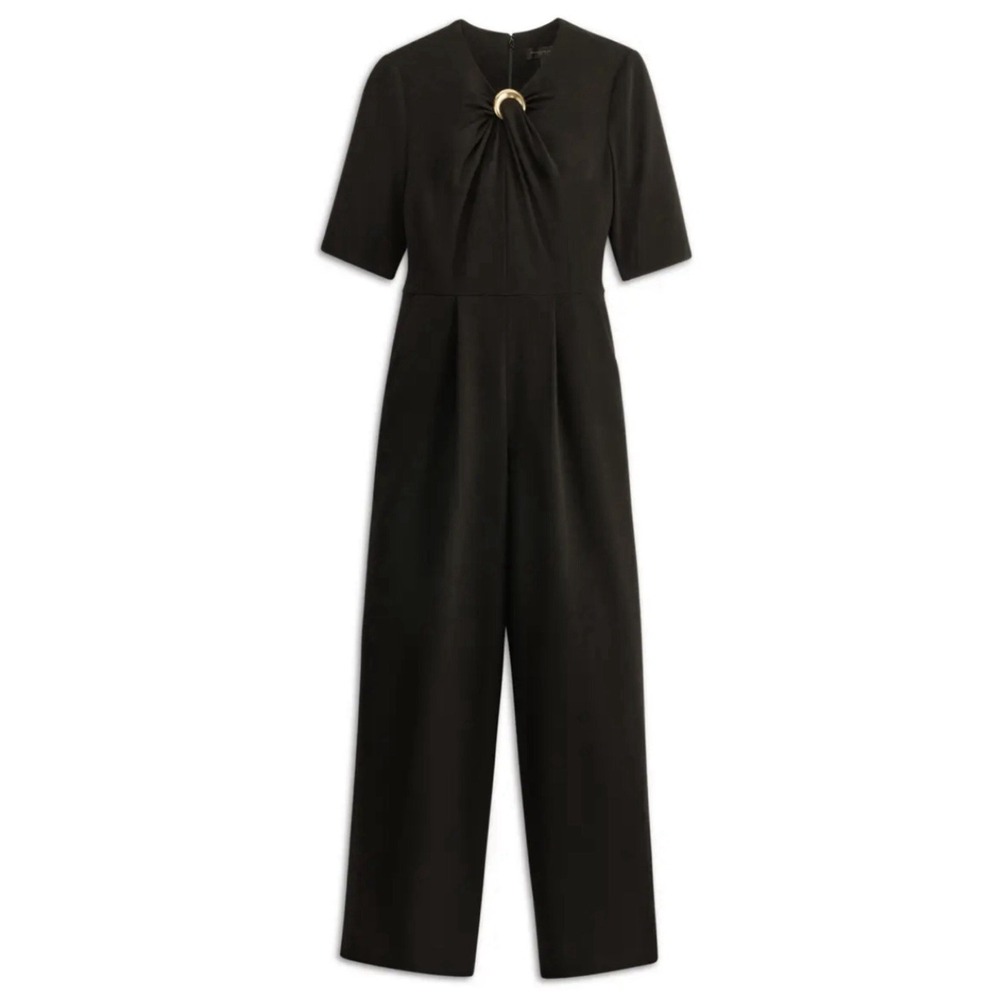 Donna Karan Black O-Ring Straight-Leg Twist Front Jumpsuit Size 12 - Picture 4 of 16